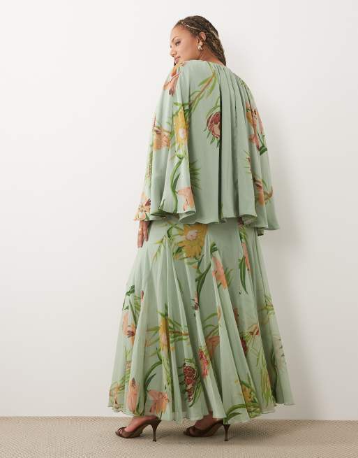 ASOS DESIGN Curve maxi-jurk met volle cape en godets in multi, 4 van 4