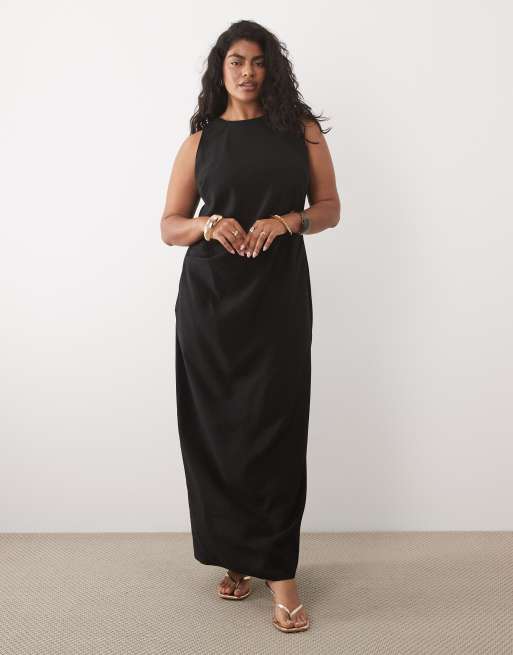 ASOS DESIGN Curve - Maxi jurk van cupro met racerhals en plooidetail in chocoladebruin, 2 van 4