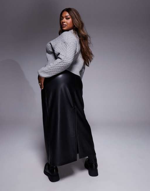 ASOS DESIGN Curve - Maxi rok van imitatieleer met zoomdetail, 3 van 5