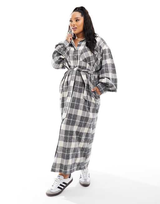 ASOS DESIGN Curve maxi shirt dress in grey check
