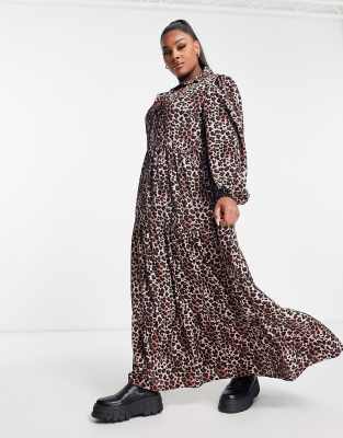 Asos Curve Asos Design Curve Maxi Shirt Dress With Pin Tucks In Animal Print-multi