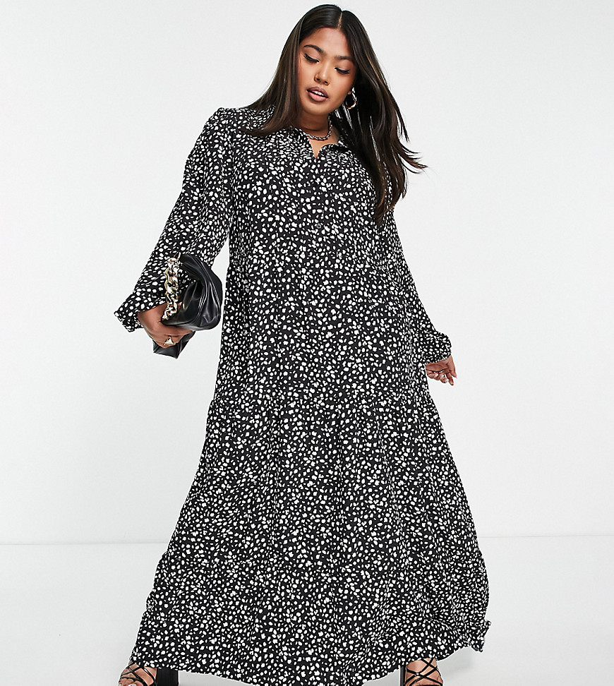 ASOS DESIGN Curve maxi shirt dress with pin tucks in leopard print-Multi