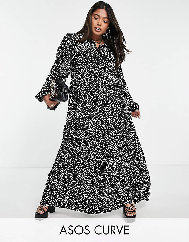 ASOS DESIGN Curve maxi shirt dress with pin tucks in leopard print