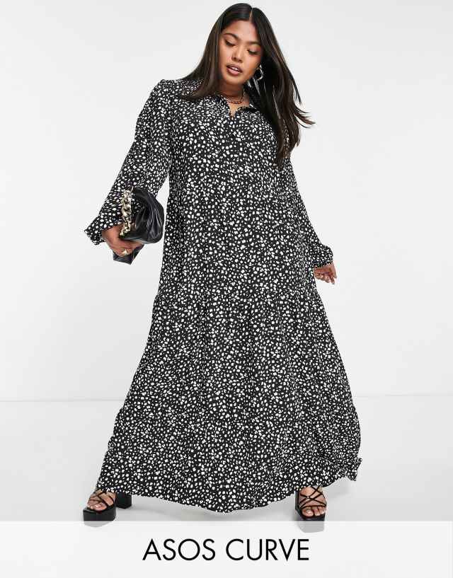 ASOS DESIGN Curve maxi shirt dress with pin tucks in leopard print