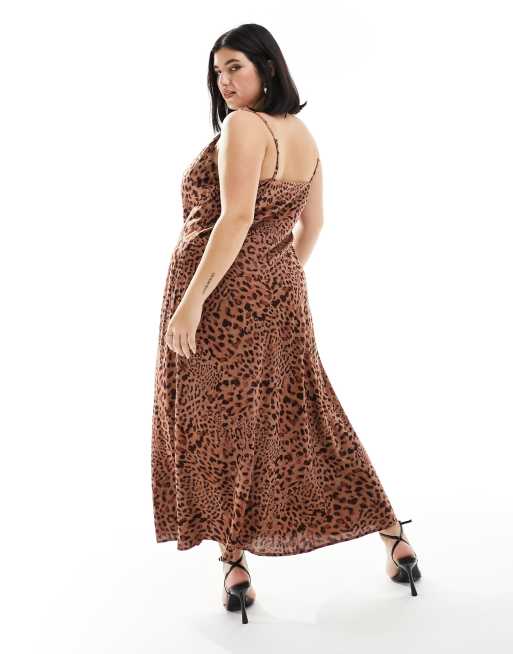 ASOS DESIGN Curve maxi slip dress in spun in animal print