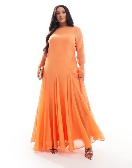 ASOS DESIGN Curve Maxi Zeltkleid aus transparentem Chiffon in Koralle ASOS