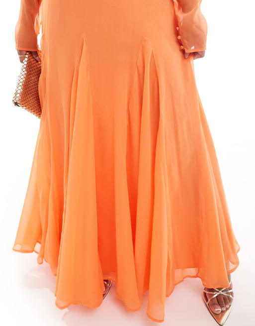 ASOS DESIGN Curve – Maxi-Zeltkleid aus transparentem Chiffon in Koralle, 2 von 4
