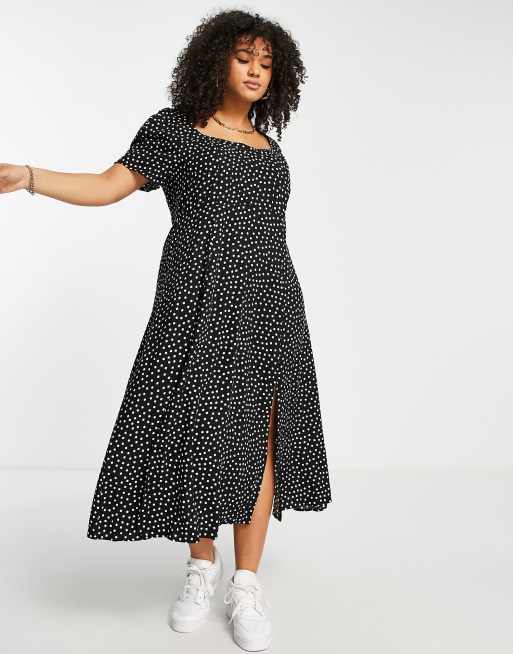 ASOS DESIGN Curve - Maxikjole med slidser, skåle og prikker, 4 af 4