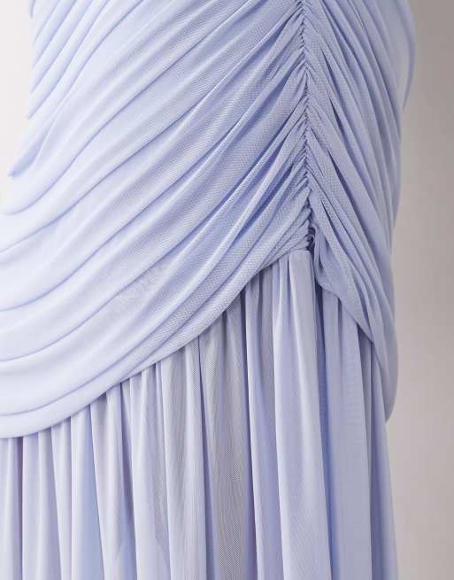 ASOS DESIGN Curve maxiklänning i mesh med rynkad sänkt midja i babyblått, 3 av 4