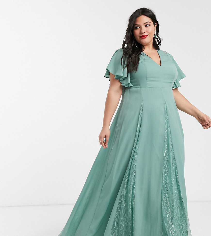 ASOS DESIGN Curve – Maxiklänning med spetsinfällningar och klockad kjol-Grön
