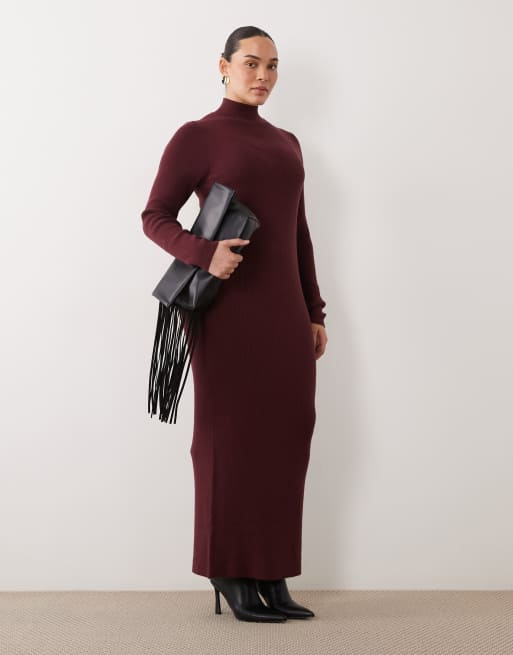 ASOS DESIGN Curve maxiklänning med ståkrage i burgundy, 3 av 4