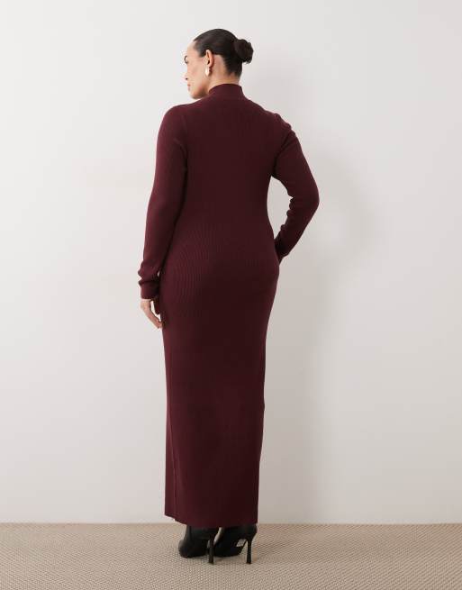 ASOS DESIGN Curve maxiklänning med ståkrage i burgundy, 4 av 4