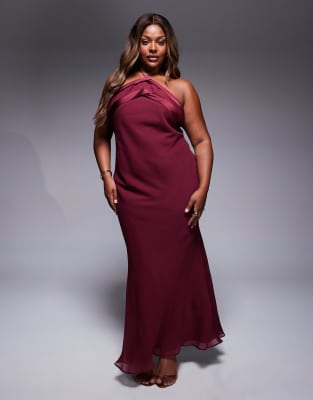 ASOS DESIGN Curve - Neckholder-Maxikleid in Burgunderrot mit Zierstreifen aus Satin