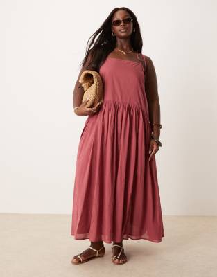 ASOS DESIGN Curve - Maxikleid in Burgunderrot mit tief angesetzter Taille