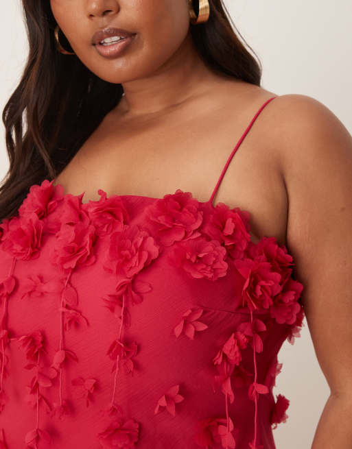 ASOS DESIGN Curve – Maxikleid in Rosa mit schmalen Trägern und 3D-Blumenapplikationen, 2 von 4