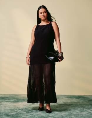 ASOS DESIGN Curve - Maxikleid in Schwarz mit Godet-Saum und tief angesetzter Taille