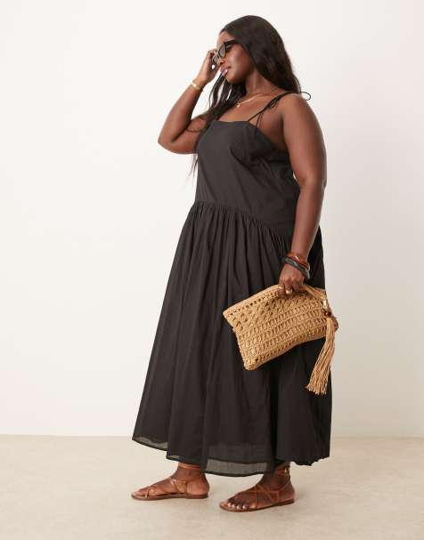 ASOS DESIGN Curve – Maxikleid in Schwarz mit tief angesetzter Taille - view 1