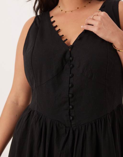ASOS DESIGN Curve – Maxikleid in Schwarz mit V-Ausschnitt, Knopfleiste und tiefer Taille, 3 von 4