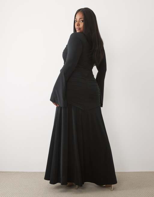 ASOS DESIGN Curve Maxikleid mit eckigem Ausschnitt, gerafftem Oberteil und in Schwarz, 3 von 4