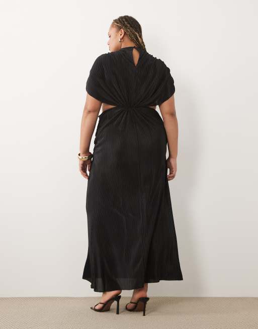 ASOS DESIGN Curve Maxikleid mit Fledermausärmeln, Flechtdetail und geraffter Taille in Schwarz, 3 von 4