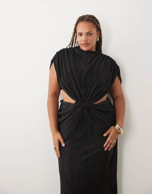 ASOS DESIGN Curve Maxikleid mit Fledermausärmeln, Flechtdetail und geraffter Taille in Schwarz, 4 von 4