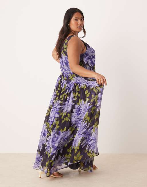 ASOS DESIGN Curve – Maxikleid mit großem Blumenmuster und höher angesetzter Taillennaht, 3 von 4