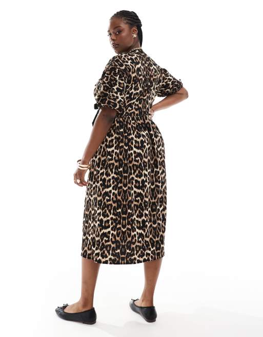 ASOS DESIGN Curve Maxikleid mit Leopardenmuster Puffarmeln und Bindedetails vorne ASOS