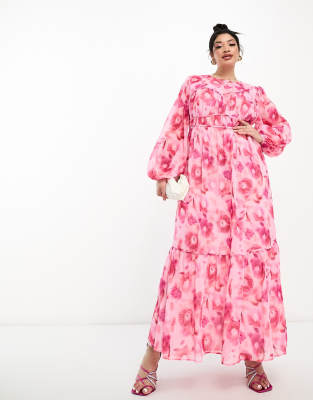 ASOS DESIGN Curve - Maxikleid mit Tunnelzug in der Taille und Blumenmuster-Bunt