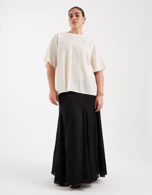 ASOS DESIGN Curve - Maxirock aus Baumwolle in Schwarz mit Godet-Detail Schwarz 52