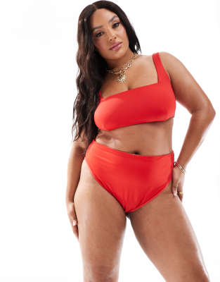 ASOS DESIGN Curve - Maya - Bikinihose in Rot mit hohem Bund