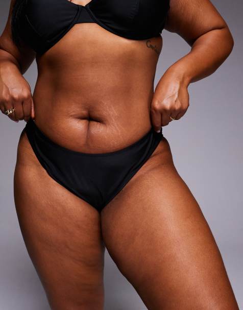 ASOS DESIGN Curve – Maya Florida – Czarny wysoko wycięty dół od bikini o brazylijskim kroju - view 1