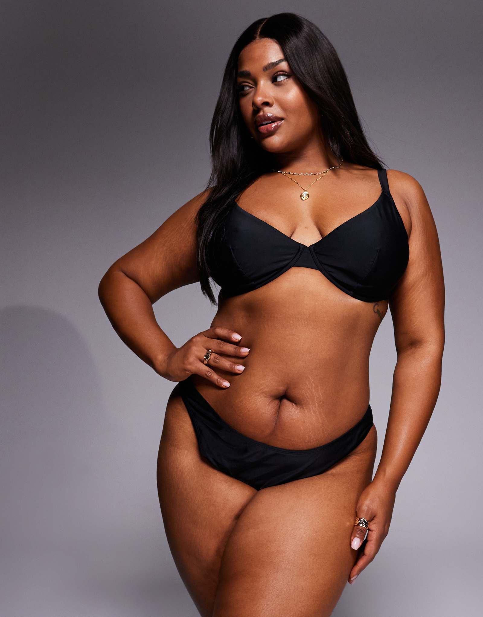 Бразильский купальник-бикини ASOS DESIGN Curve Maya Florida с высокой посадкой, черный