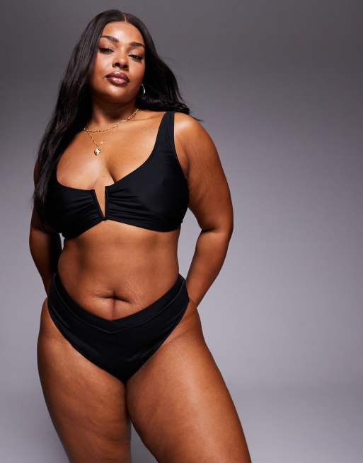 ASOS DESIGN Curve - Maya Honalulu - Slip bikini neri con design a V in vita, 2 di 4