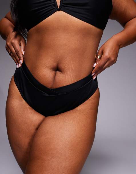 ASOS DESIGN Curve Maya Honalulu v-waist bikini bottom in black - view 1