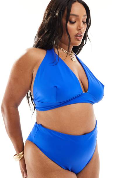 ASOS DESIGN Curve – Maya – Koboltblå elegant bikiniöverdel med halterneck - view 1