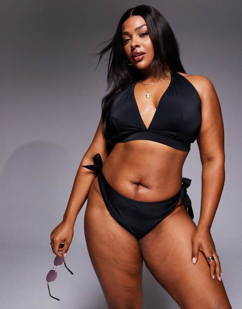 ASOS DESIGN Curve - Maya Leblon - Sorte bikinitrusser med høj benskæring og bindebånd i siden - view 1