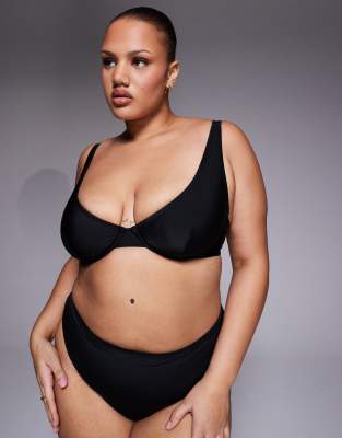 ASOS DESIGN Curve - Maya Marina de Rey - Tief ausgeschnittenes Bügel-Bikinioberteil in Schwarz mit hohem Trägeransatz