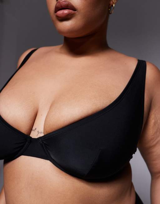 ASOS DESIGN Curve - Maya Marina Del Ray - Sort bikinitop med bøjle og høje spidser samt dyb udskæring, 4 af 4