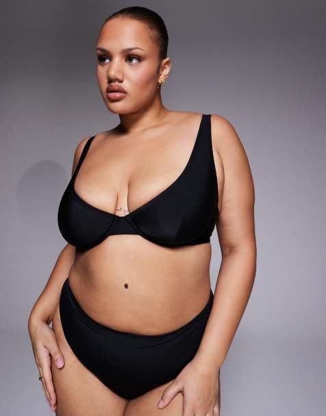 ASOS DESIGN Curve Maya Marina del Rey high apex plunge underwired bikini top in black