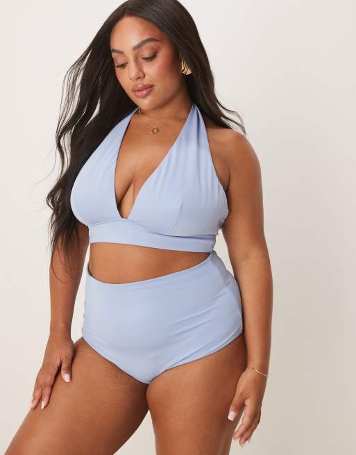ASOS DESIGN Curve – Maya – Mieszaj i łącz – Niebieska góra od bikini z dekoltem halter