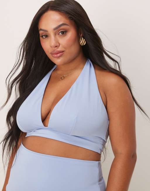 ASOS DESIGN Curve – Maya – Mieszaj i łącz – Niebieska góra od bikini z dekoltem halter, 3 z 4
