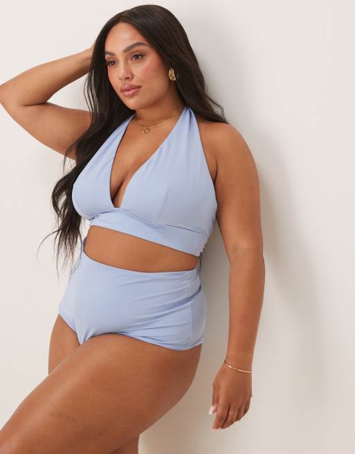 ASOS DESIGN Curve – Maya – Mieszaj i łącz – Niebieska góra od bikini z dekoltem halter, 4 z 4