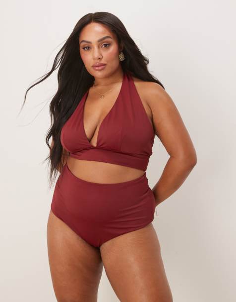 ASOS DESIGN Curve – Maya – Mieszaj i mącz – Bordowy dół od bikini z wysokim stanem - view 1