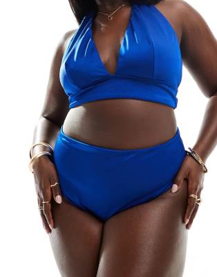 ASOS DESIGN Curve - Maya - Mix and Match - Bikinihose in Blau mit hohem Bund und hohem Beinausschnitt-Marineblau