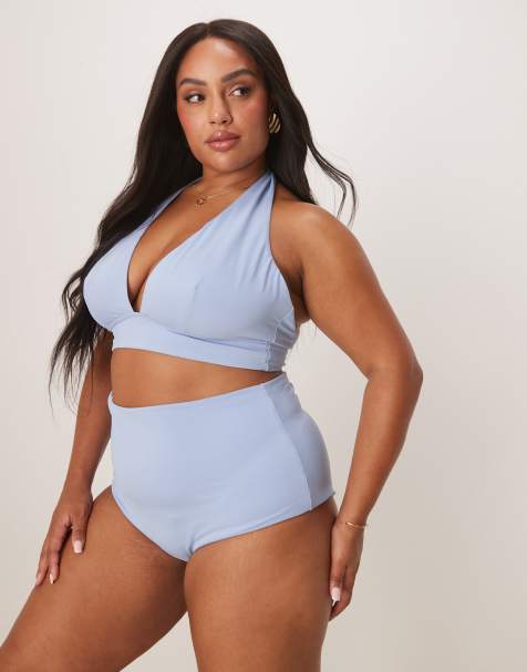 ASOS DESIGN Curve – Maya – Mix and Match – Bikinihose in Blau mit hohem Bund - view 1