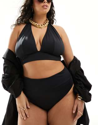 ASOS DESIGN Curve - Maya - Mix and Match - Bikinihose in Schwarz mit hohem Bund und breitem Saum