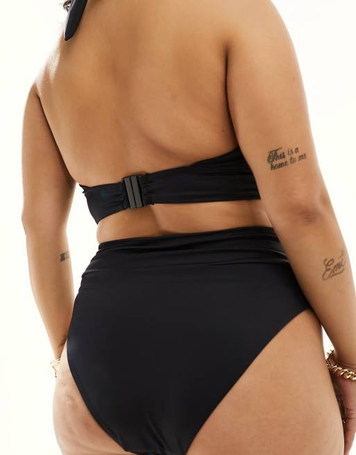 ASOS DESIGN Curve Maya mix and match deep band high waist bikini bottom in black