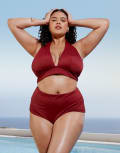 [ASOS Curve] ASOS DESIGN Curve Maya Mix and Match high waist bikini bottoms in burgundy-Red 20 Burgundy
