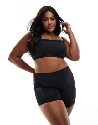 ASOS DESIGN Curve - Maya - Mix and Match - Kurze Booty-Bikinishorts in Schwarz mit breitem Bund