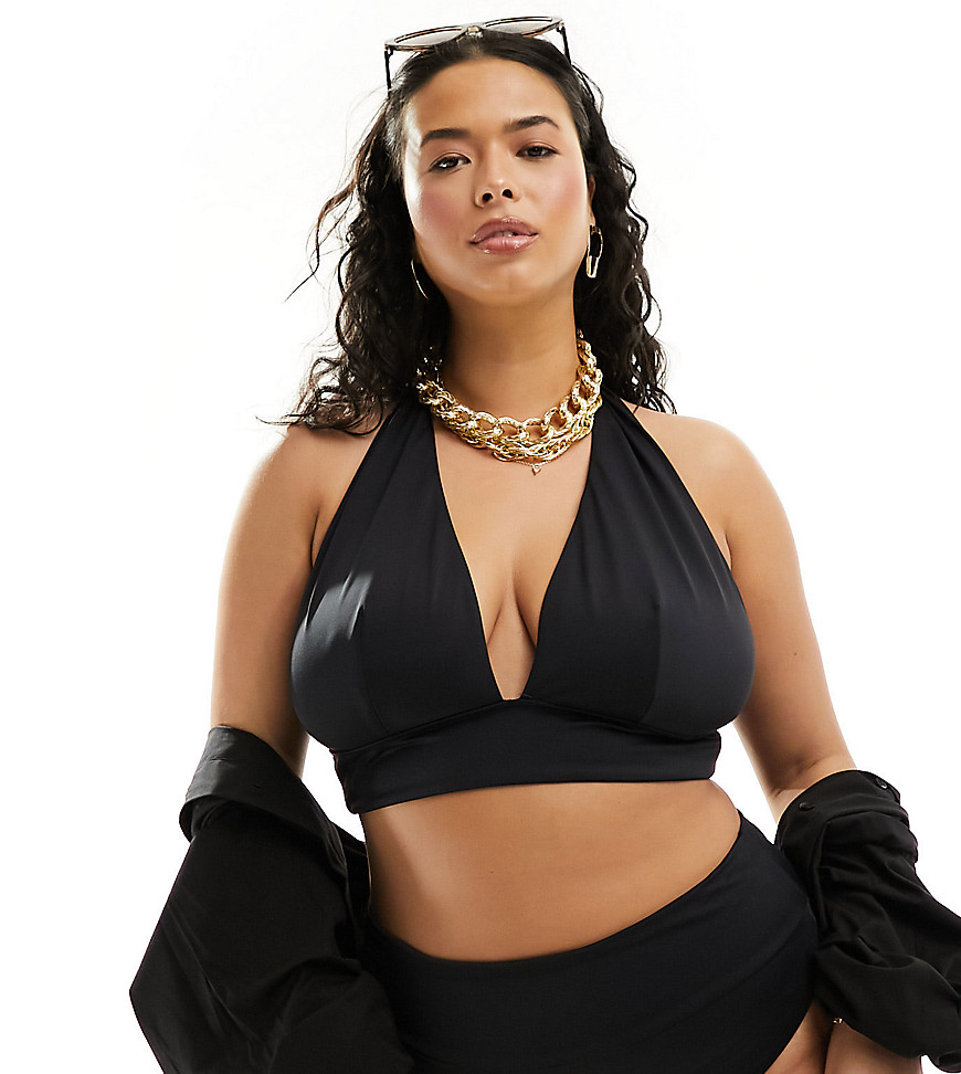 Asos Curve Asos Design Curve Maya Mix And Match Sleek Halter Bikini Top In Black